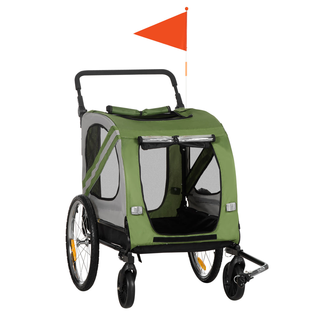 2-in-1 Dog Bike Trailer with Universal Wheel Reflectors, for Small and Medium Dogs, Green