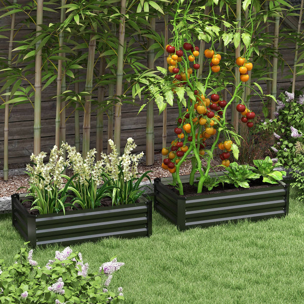 Set of 2 galvanized raised planters, grey