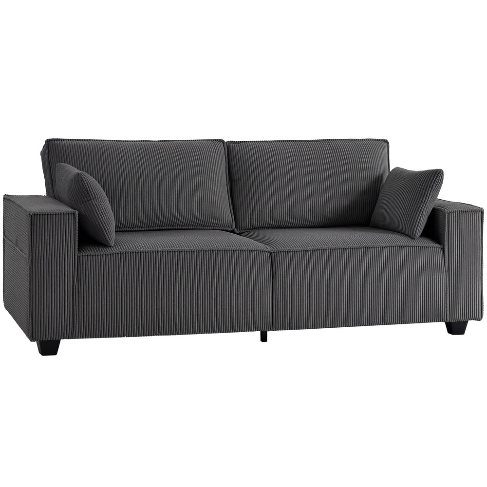 3-seater sofa, modern corduroy upholstery, dark gray