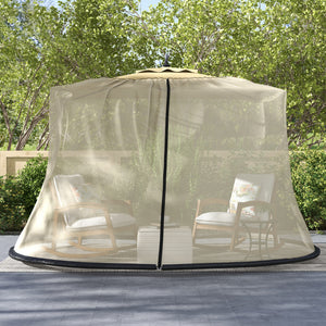 Protective mosquito net for 7.5-foot parasol with zipped door, beige