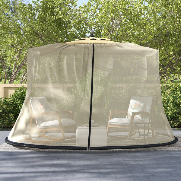 Protective mosquito net for 7.5-foot parasol with zipped door, beige