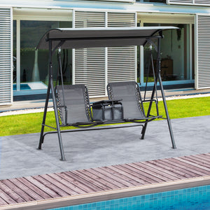 Swing for 2 people with swiveling storage table, grey