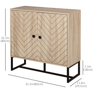 Modern sideboard with 2 herringbone doors and adjustable shelf, oak color