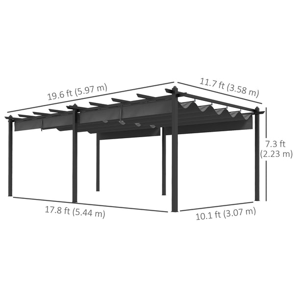 11.7' x 19.6' Aluminum Retractable Pergola for BBQ, Patio, Garden, Deck