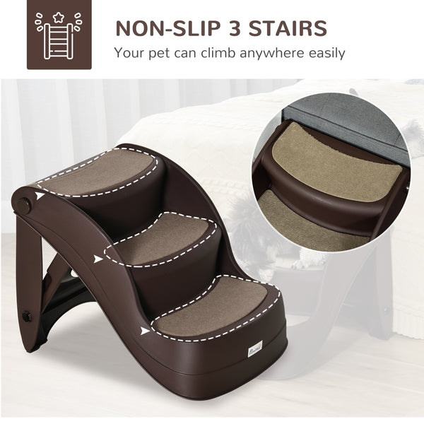 Portable folding stairs for small dogs and cats, brown
