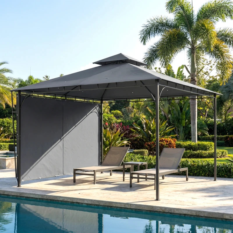 10 x 10 ft Gazebo with Double Roof and Retractable Awning, Dark Gray