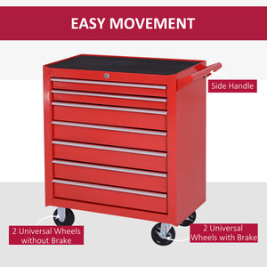 Mobile tool chest with 7 lockable drawers and handle, red.