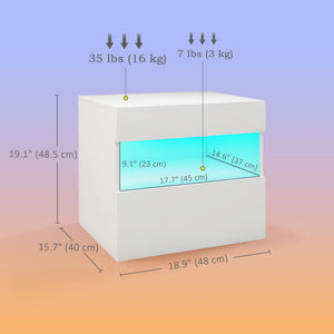 Bedside table with LED lighting, drawer and open shelf