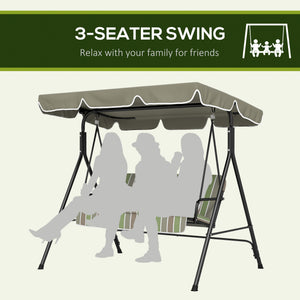 3-Seater Outdoor Porch Swing with Adjustable Canopy, Patio Swing Chair for Garden, Poolside, Backyard, Green and Brown