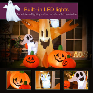 Inflatable Haunted Tree Decoration with Owl, Ghost, Pumpkins, LED Display