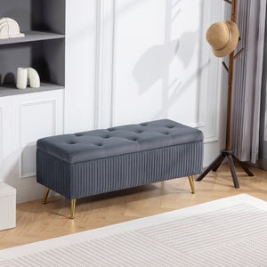 Storage Ottoman Bench, 43 Inch Large Storage Chest with Steel Legs and Padded Seat, Foot Rest, Load 485 lbs, Dark Gray