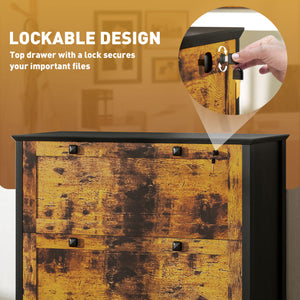 2-drawer filing cabinet, lockable with adjustable hanging bar for A4 documents, rustic brown