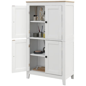 White bathroom storage cabinet with 2 doors and oak-effect top