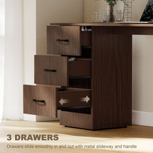 Computer desk with 3 shelves and 3 reversible drawers, walnut