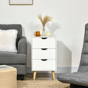 Modern 3-drawer bedside table with wooden legs, white