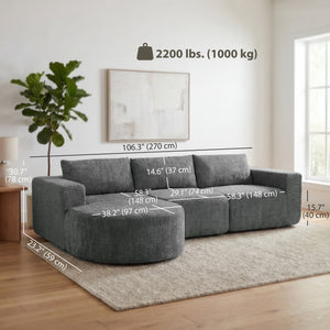 Modular corner sofa without frame, with chaise longue and deep seat, dark grey 