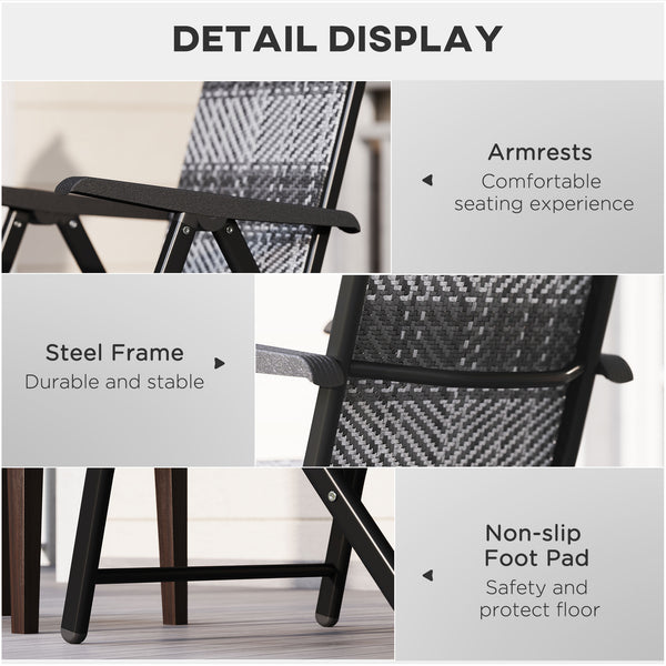 Set of 2 Outdoor Wicker Folding Chairs with Adjustable Backrest, Grey Melange