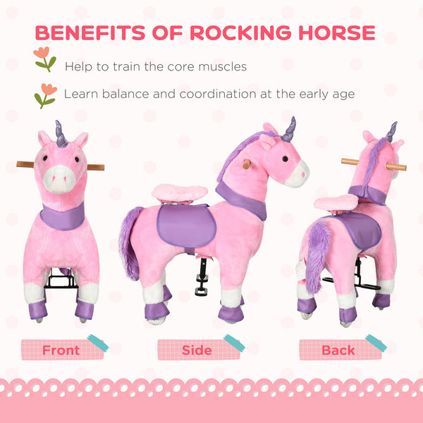 Mechanical pony toy with wheels, pink