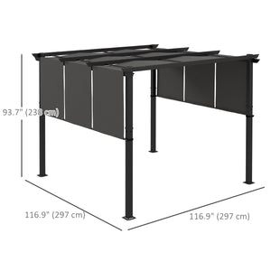 10' x 10' Outdoor Metal Pergola with Retractable Awning, Anthracite Gray