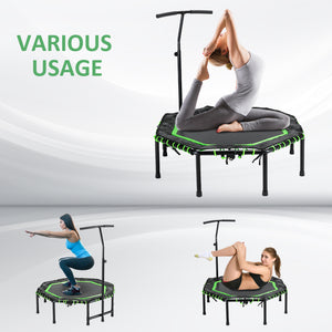 48-inch Mini Trampoline, Foldable, with Adjustable Handlebar, Green