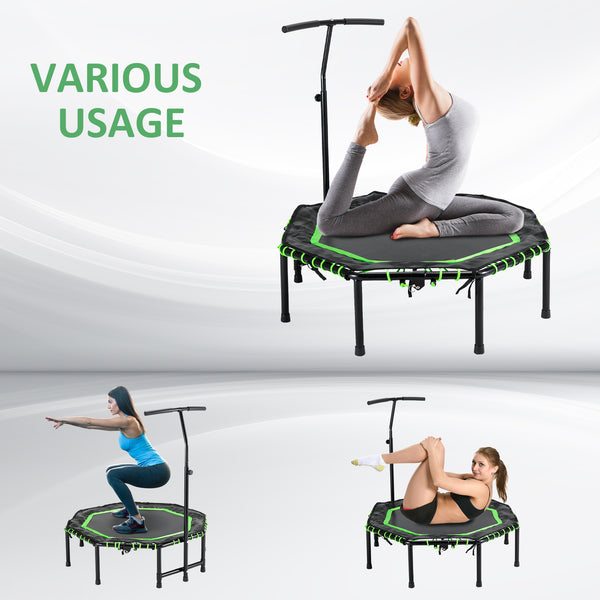 48-inch Mini Trampoline, Foldable, with Adjustable Handlebar, Green