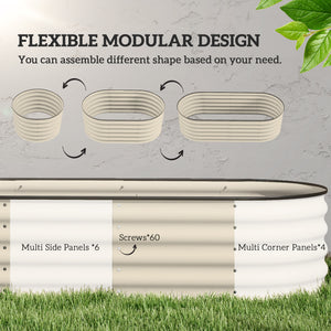 Raised galvanized steel planter with safety rim, cream white 
