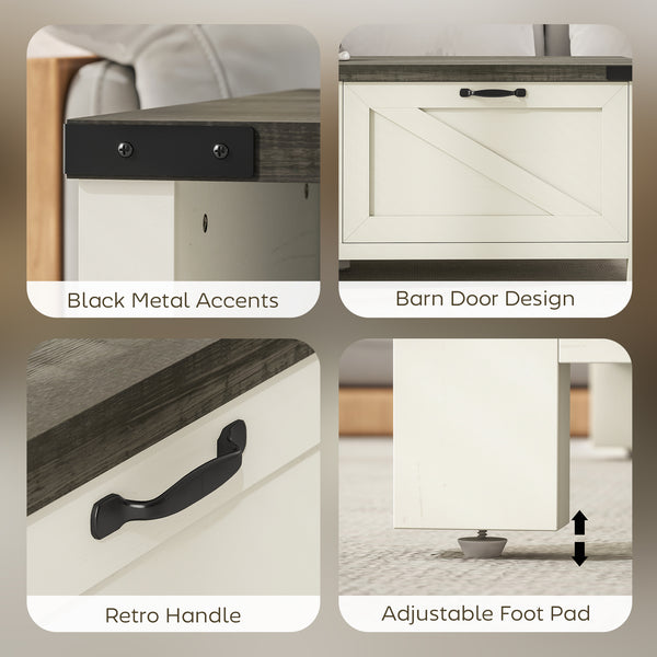 Farmhouse Coffee Table with Drawer and Open Shelf, Distressed White