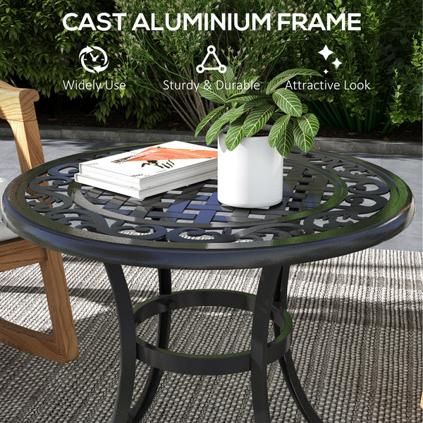 Patio table with cast aluminum frame, black