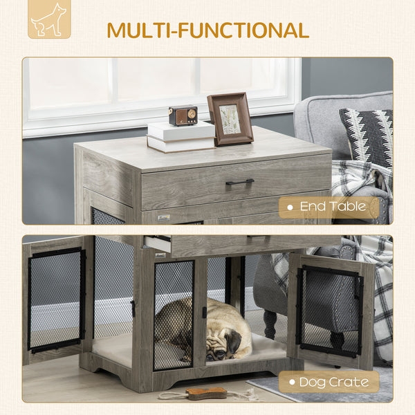 Furniture crate with cushion, 2 doors and storage, grey