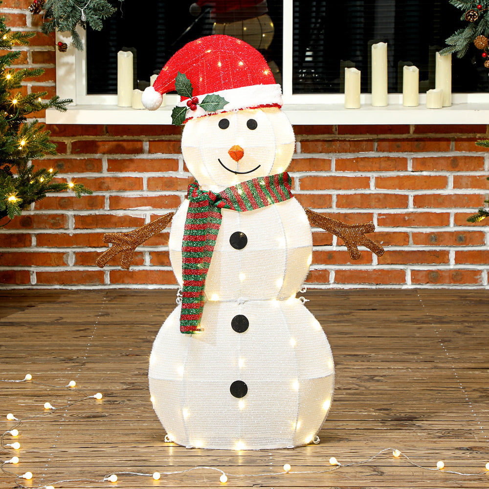 Outdoor Snowman with LED Lights, Stakes, Zip Ties