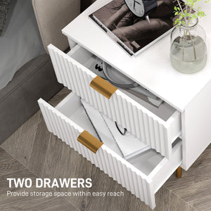 Modern bedside table with 2 drawers and metal legs, white