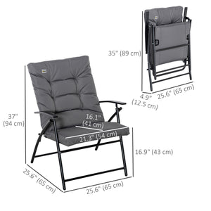 Reclining folding fabric chair with armrests, metal frame, gray