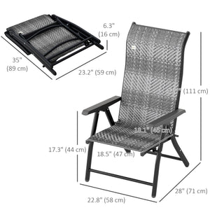 Set of 2 Outdoor Wicker Folding Chairs with Adjustable Backrest, Grey Melange