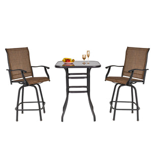 3-Piece Outdoor Bar Set, 2 Swivel Stools and 1 Bar Table, Brown