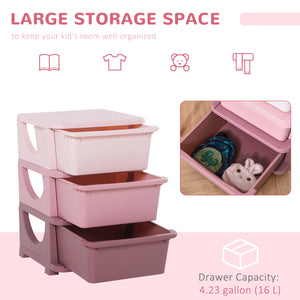 3 Drawer Plastic Kids Toy Organizer, Pink