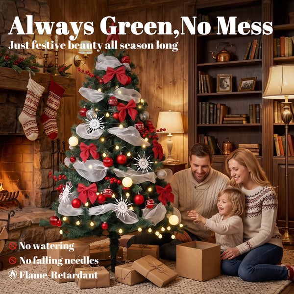 5 ft. Pre-lit Christmas Tree with 150 LED Lights and Red and White Decorations