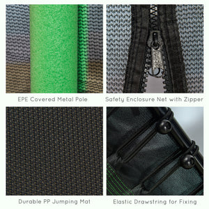 64" Kids Indoor/Outdoor Trampoline with Enclosure Net, Thick Padded Elastic Pole, for Ages 3-10, Green