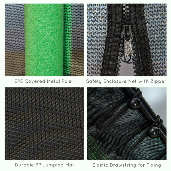 64" Kids Indoor/Outdoor Trampoline with Enclosure Net, Thick Padded Elastic Pole, for Ages 3-10, Green