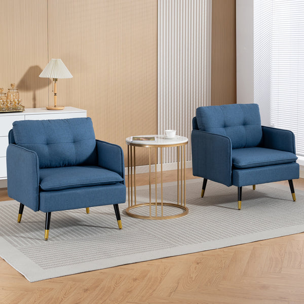 Set of 2 upholstered accent chairs with tufted backrests and steel legs