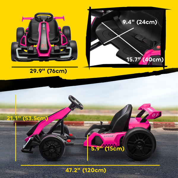 24V Electric Go Kart with Adjustable Seat, Seat Belt, Horn, Pink