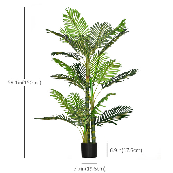 Artificial potted Areca palm tree with 21 leaves for indoor decoration, green