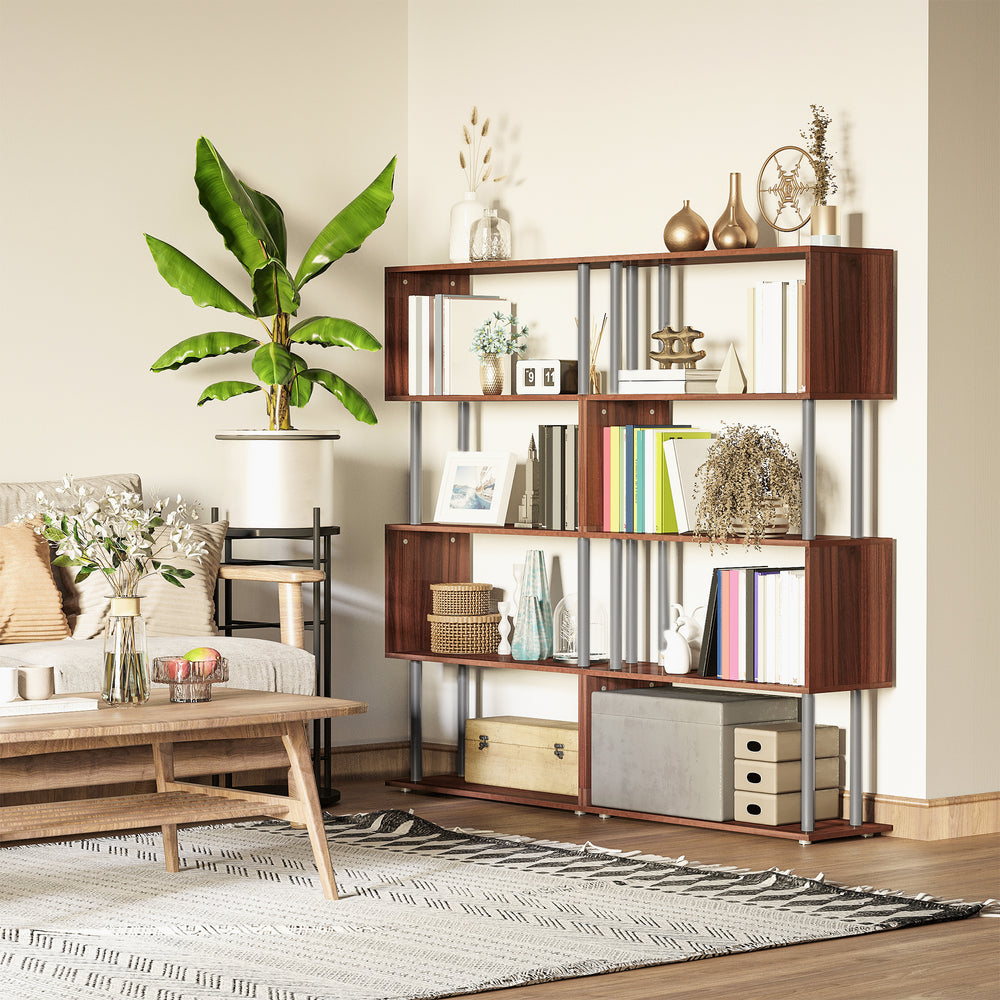 Modern slim wooden bookcase, brown