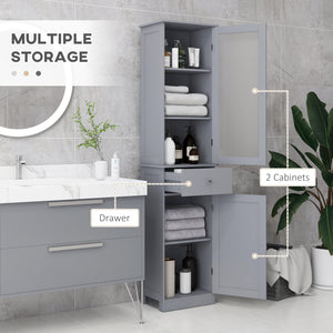 Bathroom cabinet with drawers, 2 doors and adjustable shelves, gray