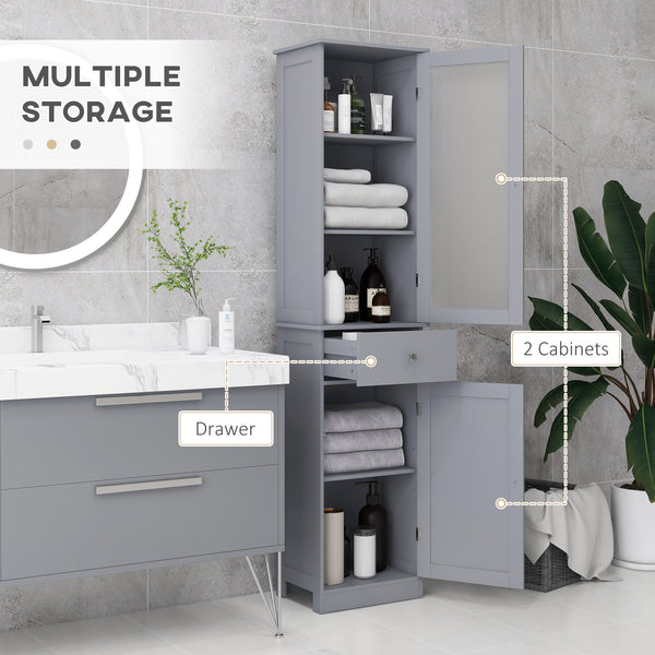 Bathroom cabinet with drawers, 2 doors and adjustable shelves, gray