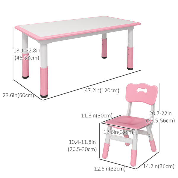 Children's table and 4 chairs set, pink