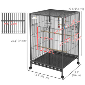 Bird cage for parrots, lovebirds, budgies and finches, gray