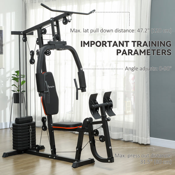 Multi-function strength training machine for lat pulldowns and leg exercises