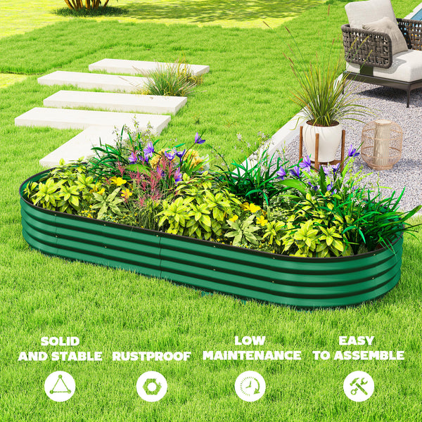 Galvanized raised outdoor planter with metal stake, green
