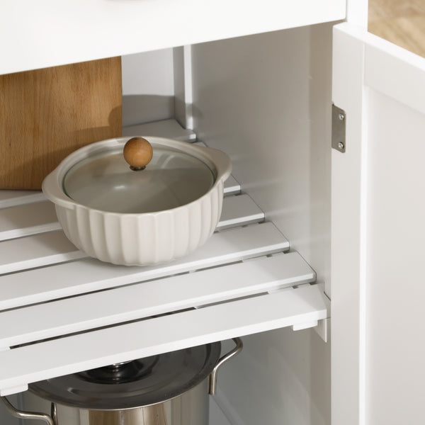 Rolling kitchen trolley with wooden top and drawer, white