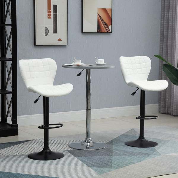 Set of 2 faux leather bar stools with backrest and footrest, white